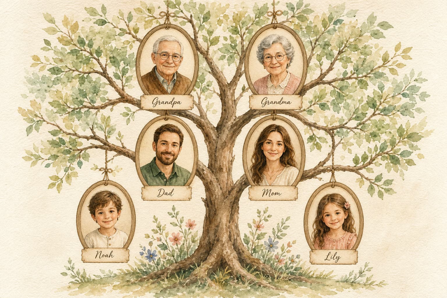 Watercolor family tree example